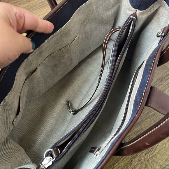 Dooney & Bourke Canvas Signature Double Handle Tote Leather Navy Blue Brown - Picture 16 of 17